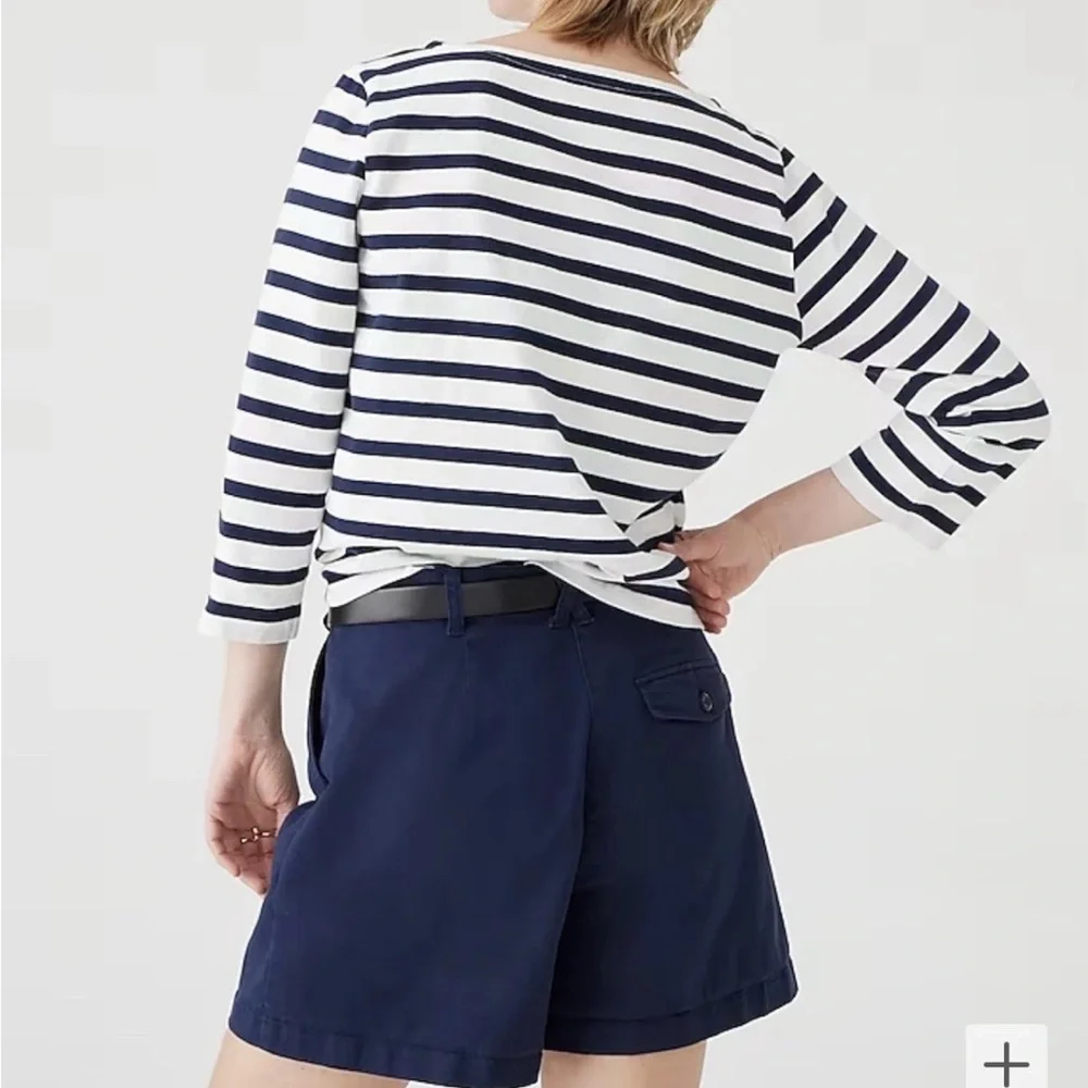 J. Crew Navy White Striped Boatneck Top Size S Classic Preppy Cotton